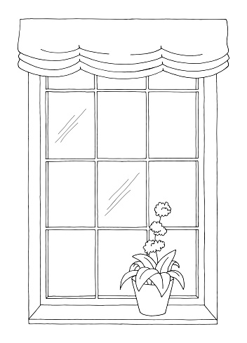 Window isolated graphic black white interior sketch vertical illustration vector