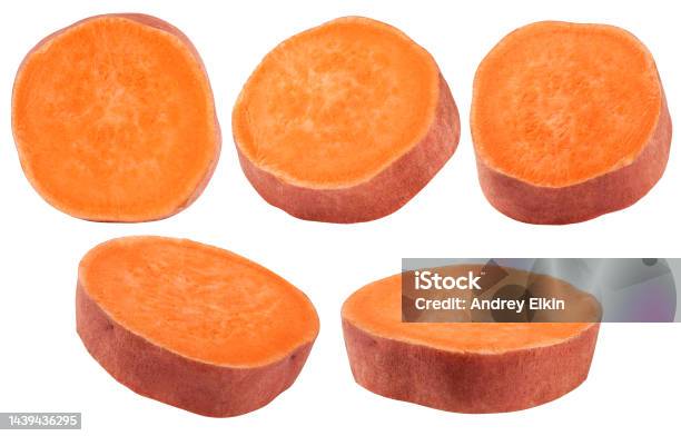Sweet Potato Slice Isolated On White Background Clipping Path Full Depth Of Field Stock Photo - Download Image Now