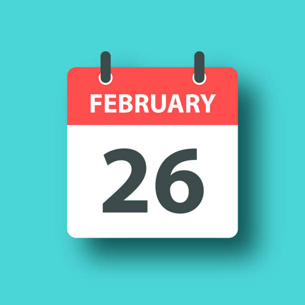 February 26 - Daily Calendar Icon on Blue Green background with shadow vector art illustration