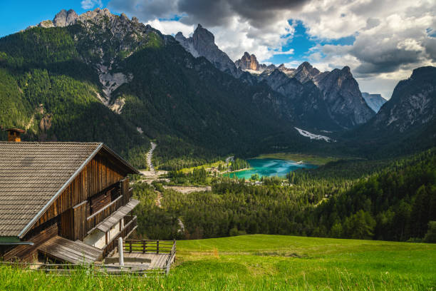 istock Toblacher see lake view from the hill, Dolomites, Italy 1439439004