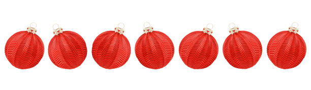 istock 7 red Christmas balls isolated against white background 1439439880