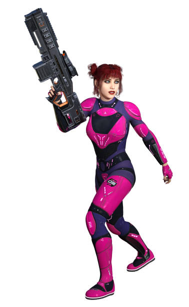 istock futuristic warrior woman in uniform with rifle, 3d illustration 1439441727