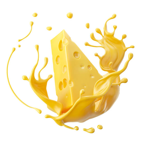 istock Cheese sauce splashing in the air with cheddar cheese, 3d rendering. 1439446600