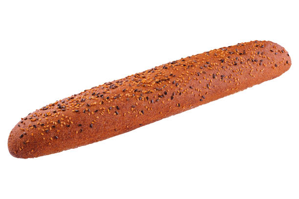 istock Freshly backed baguette isolated on white background 1439447075