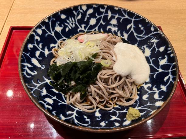 Soba noodle with tororo stock photo
