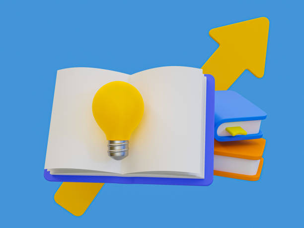 istock 3d cartoon self-development concept. Self-learning concept. Reading a book to get a new idea. Knowledge seeking. Textbook with a light bulb. 3d rendering illustration. 1439449981