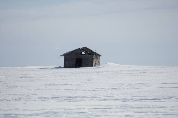 istock Single wooden cottage in the winter during daytime 1439453230