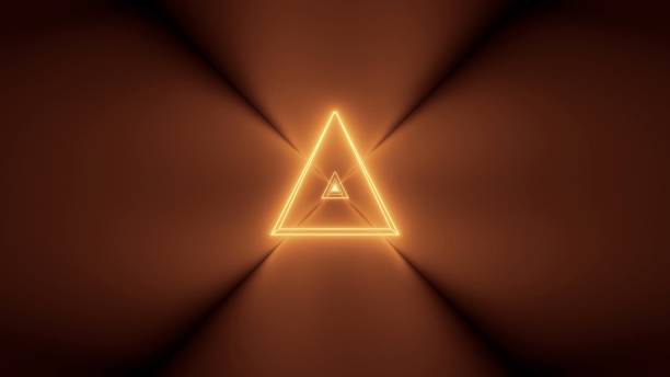 istock Futuristic background with glowing abstract neon lights and a triangle shape in the center 1439453467