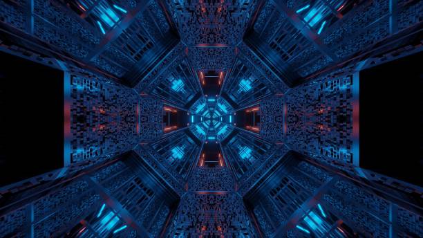 istock Futuristic background with abstract purple and blue laser lights - great for a digital background 1439453488