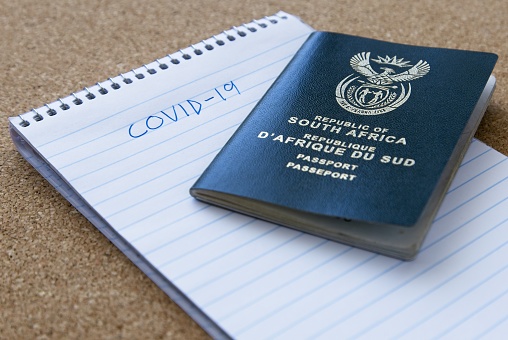 Travel ban in South Africa as a result of the Coronavirus (covid-19) concept image.