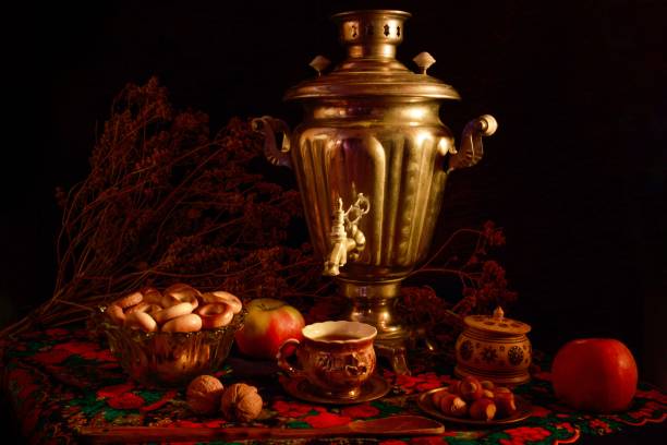 istock Closeup shot of a samovar in a beautiful interior setting on a black background 1439454740