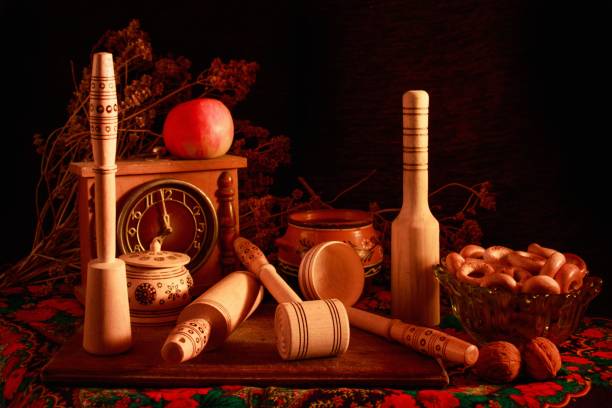 istock Life art photography concept with earthenware and kitchen tools on a black background 1439455213