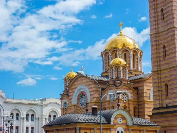 A church with golden domes in banja luka, Herzegovina