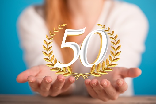 50 Anniversary 3d numbers. Poster template for Celebrating 50 anniversary event party