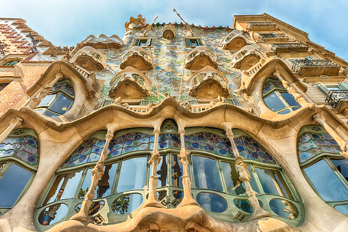 Barcelona, August  9: Facade of the modernist masterpiece Casa Batllo, renowned building designed by Antoni Gaudi and iconic landmark in Barcelona, Catalonia, Spain, on August 9, 2017