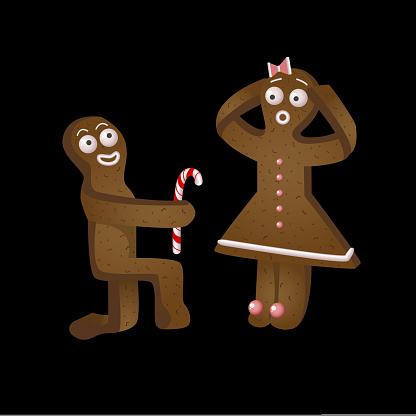 Vector ginger bread amorous boy proposes to a girl. Lovers pair.