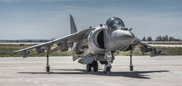 istock Closeup shot of a harrier plane 1439460989