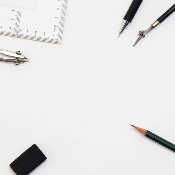 istock Background with white paper, pencils and eraser. Workplace for the painter. Background to display the logo and lettering. copyspace, space for text. the blogger instrument. Office tools. 1439461237