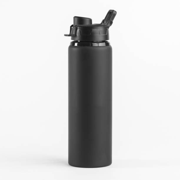 istock Black water bottle isolated on the white background 1439461355