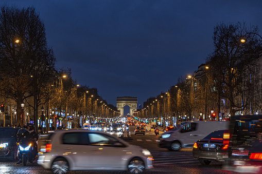 Paris, France – December 18, 2018: It is an avenue, in the background you can see the triumphal arch