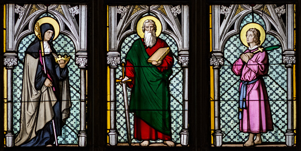 Holy Spirit stained glass in church