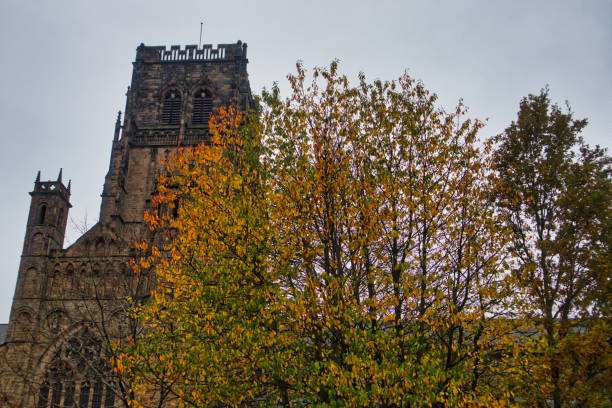 Durham cathedral on dull overcast day in Autumn