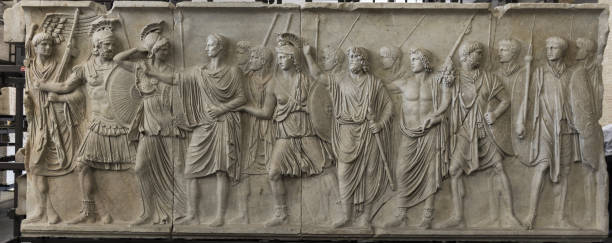 Rome, Italy – March 17, 2021: Museum piece of engraved stone
