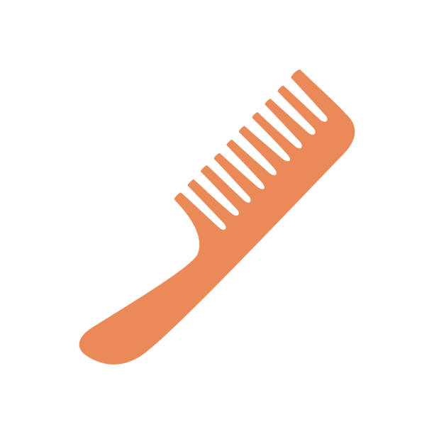 Orange comb for everyday home hair care Orange comb for everyday home hair care. Hairdresser equipment for hairstyle. Barbershop accessory. Hand drawn vector illustration isolated on white background. Flat cartoon style. human hair comb combing cartoon stock illustrations