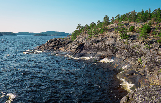 Ladoga Skerries National Park. Beautiful view on Rocks and Lake Ladoga in Republic of Karelia, largest lake in Europe.