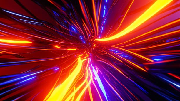 istock Flying through a tangle of flashing cables. 3D rendering illustration. 1439468389