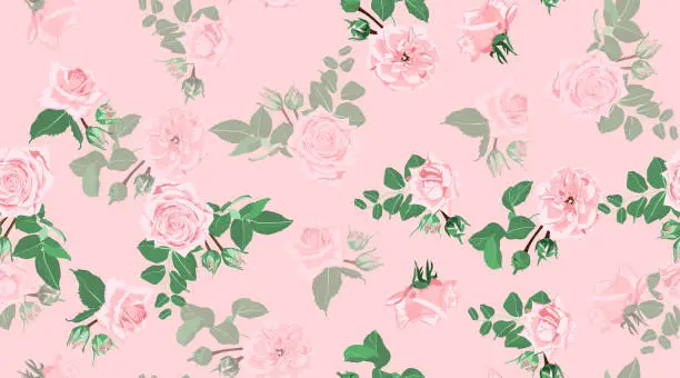 Vector illustration of Roses Seamless Pattern for Wedding Decoration.