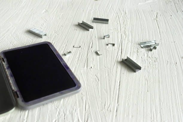 istock Blue ink pad on white background. Office stationary used for verification purpose. 1439472024