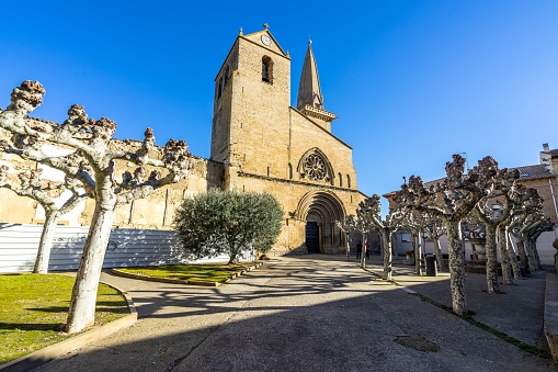 The San Pedro church with a garden in Olite, Navarre, Spain