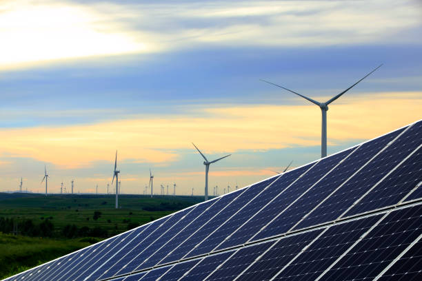 istock Solar photovoltaic panels and wind turbines 1439481382