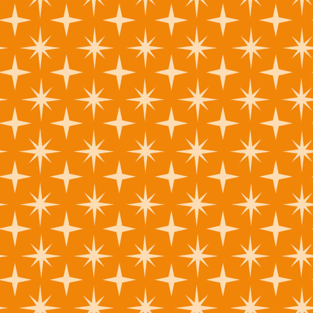 Mid century modern atomic starbursts seamless pattern on orange background. For home décor, textile and wallpaper