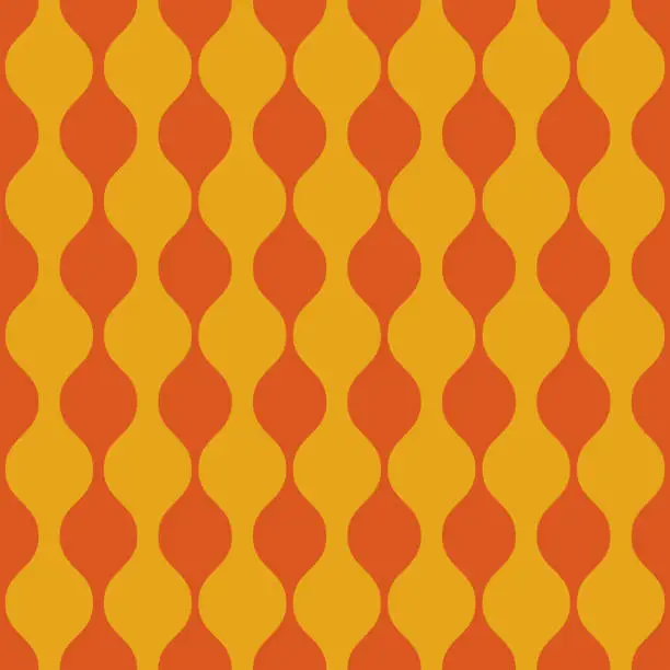 Vector illustration of Mid century orange ogee seamless pattern on yellow background.