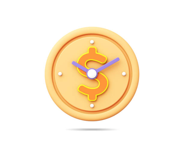 Money or coin us dollar clock time marketing goals for start up success investment economic strategy finance and tax business profit and budget on white background. clipping path. 3D Illustration. dinero o moneda us dólar reloj tiempo objetivos de marketing para el éxito de la puesta en marcha inversión estrategia económica finanzas y gravar las ganancias comerciales y el presupuesto sobre fondo blanco. trazado de recorte. ilustración 3d.