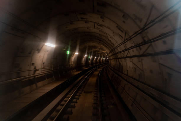 istock Tunnel. Railway tunnel through which the train travels. 1439485313
