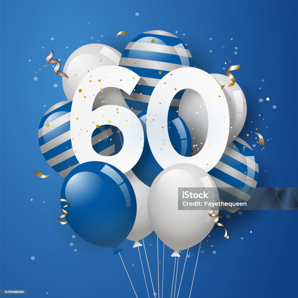 Ilustración de Feliz 60 Cumpleaños Con Globos Azules De Fondo De
