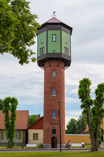 Viljandi, Estonia - June 29 2022: Viljandi Old Water Tower (Estonian - Viljandi vana veetorn) on a cloudy summer day.