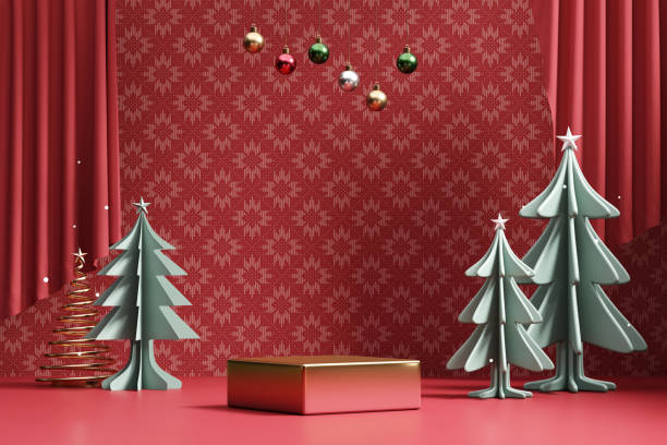istock Merry Christmas event product display podium with decoration background 3d rendering 1439491615