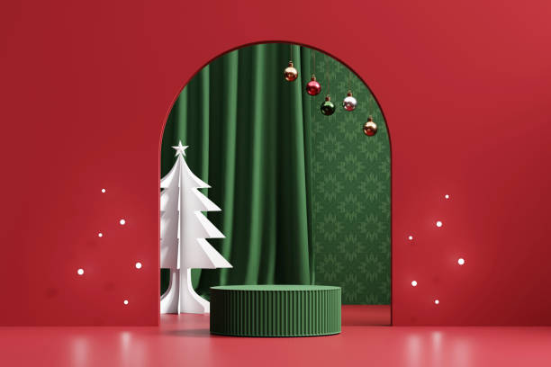 istock Merry Christmas event product display podium with decoration background 3d rendering 1439491655