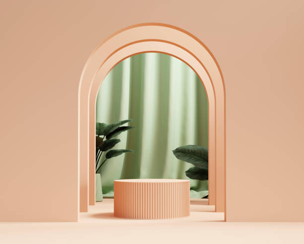 istock 3D rendering platform podium with plant product presentation background 1439491660
