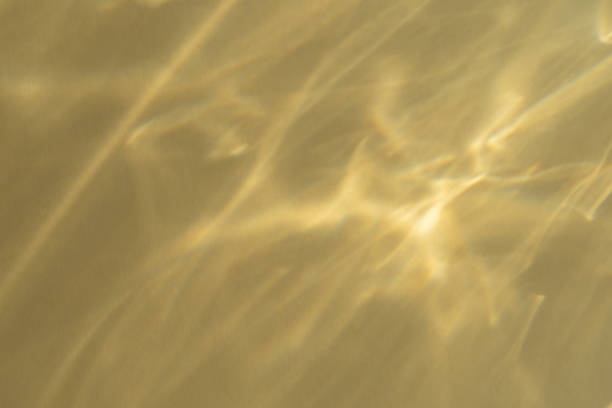 Caustic effect light refraction on yellow wall overlay photo mockup, blurred sun rays refracting through glass prism with shadow. Abstract natural light refraction silhouette on water surface mock up