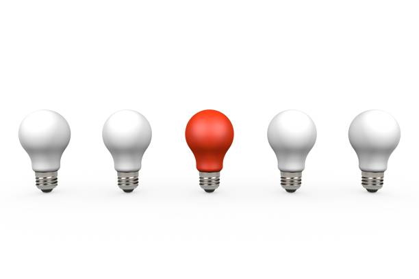 istock Creative idea and innovation red light bulb symbol on white background, brainstorming for inspiration concept 1439495416