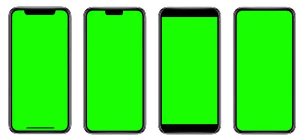 Smartphone similar to iphone xs max with blank green screen for Infographic Global Business Marketing Plan , mockup model similar to iPhonex isolated Background of ai digital investment economy. HD - Clipping Path