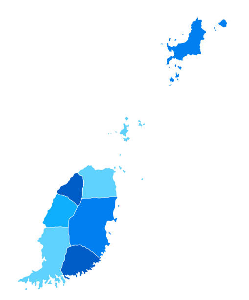 Grenada High detailed Blue map with Regions Grenada High detailed Blue map with Regions grenada caribbean map stock illustrations