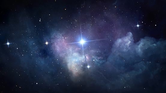 Abstract illustration of the bright cross-shaped star shining in the night sky