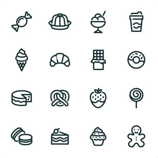 Vector illustration of Sweet Food - Pixel Perfect Unicolor line icons