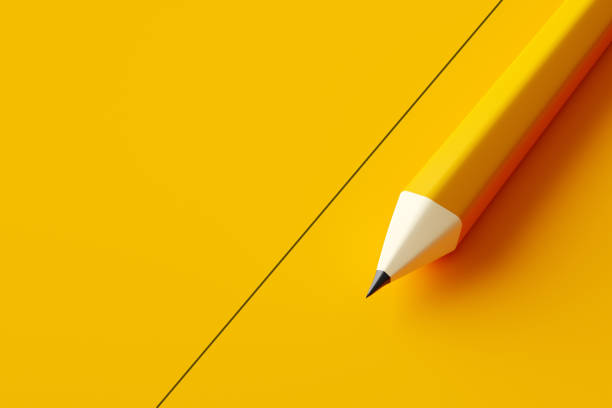 istock Pencil and a straight line on yellow background. 1439512724
